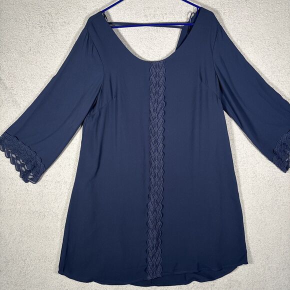 NWT ASTR The Label Shift Dress Mini Womens Sz XL Navy Blue Embroidered Lace - Picture 2 of 13